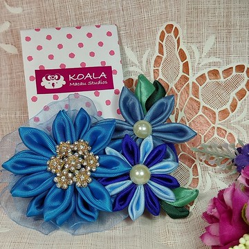 舞者系列手工飾品藍花雨髮夾