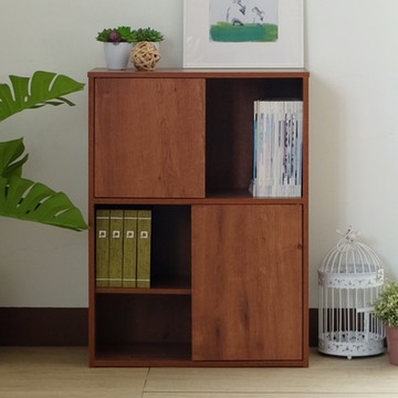 EASY HOME-雙門四格可堆疊收納書櫃(胡桃色)-W58.5*D29.5*H78.3CM
