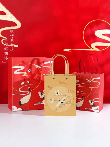 仙鶴中國風禮品袋古風鉚釘白卡紙袋 隨商品購買 節日禮盒包裝袋