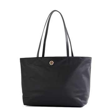 TORY BURCH 金屬標高密度尼龍拉鍊托特包-黑色/小
