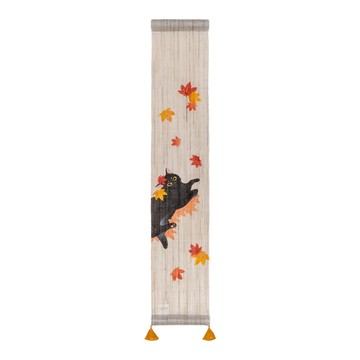牆面裝飾藝品 京都手繪豆亞麻吊飾-紅葉下嬉戲的貓(Tm-3062)