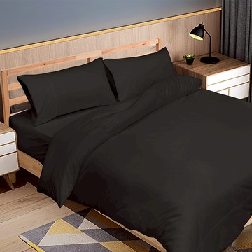 【多利寶寢具】FITNESS 純棉素色雙人床包枕套組-黑色