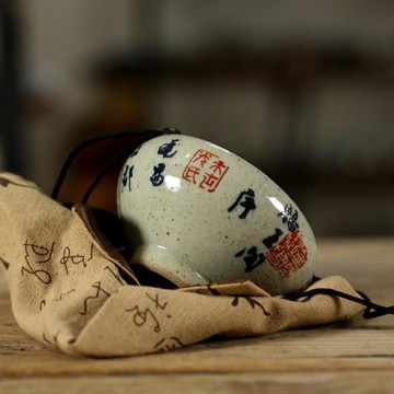 亦紫陶手拉胚古陶茶盞 純手工 粗陶茶杯 主人杯 名師書法手繪茶碗