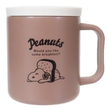 小禮堂 史努比 不鏽鋼保溫馬克杯 400ml (粉棕吐司款)