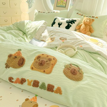 可愛毛巾繡四件套春秋季加厚水洗棉床笠被套三件套學生宿舍床品4