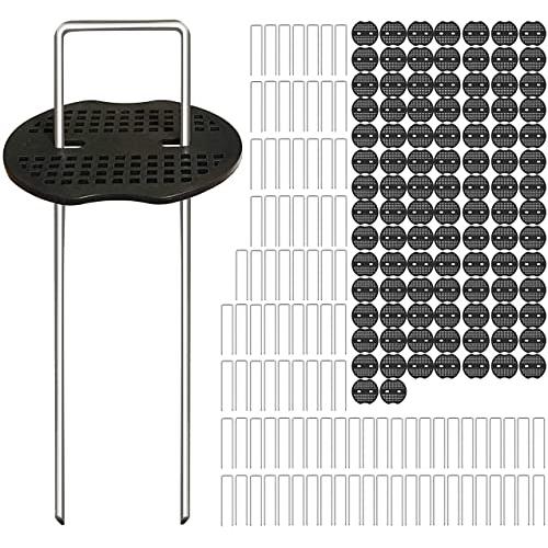 防草シート 固定ピン 100本セット 黒丸付き AOKKR Uピン 杭 人工芝固定