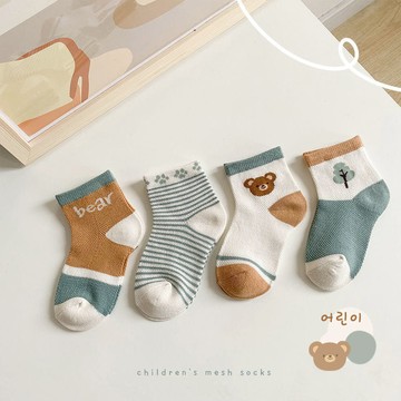 韓版彩色中筒兒童襪 森林小熊