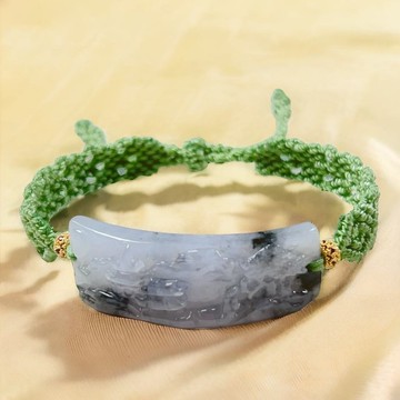 飄烏雞翡翠山水牌編織手鍊 | 天然緬甸玉翡翠A貨 | 送禮