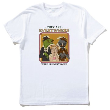 EVERYHERE 中性短袖T恤 白色 恐龍外星人復古懷舊插畫寬鬆潮T班服禮物活動上衣男裝女裝設計ALIEN