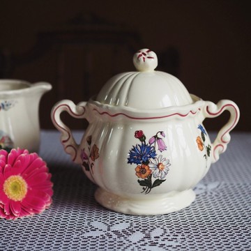 二十世紀 法國 Sarreguemines 復古 奶油色 鄉村風 糖罐