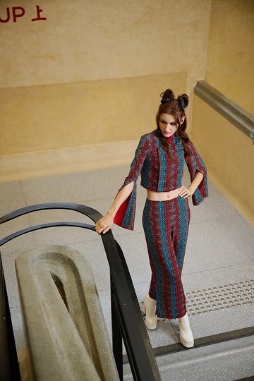 【通花鐵閘】經典紅白藍長衫款真絲闊腿褲 | 國潮港風新中式