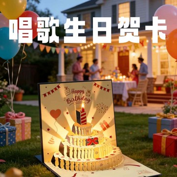 臺灣出貨🍍燈光生日立體3D蛋糕燙金卡片摺疊送閨蜜創意祝福生日禮物賀卡批發BA