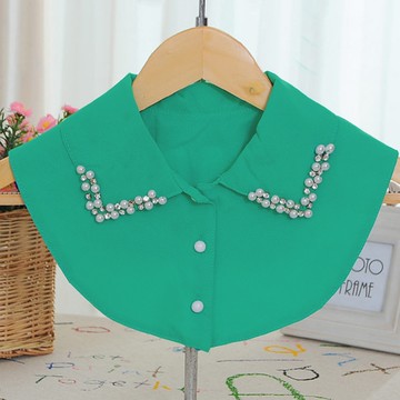 基本款 珍珠點綴V領亮色系假領  [螢光橘 螢光粉 湖水綠] 三色售 [橘.粉 圖片有些微色差]