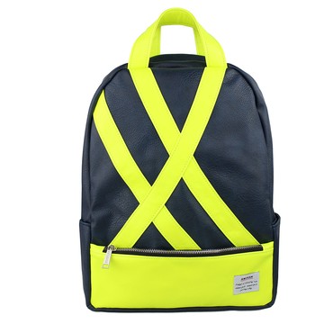 AMINAH-螢光黃皮革後背包-藍色