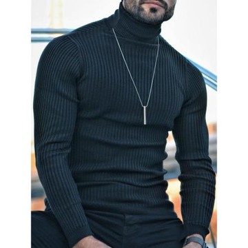 2023歐美秋冬新款男士純色高領針織打底衫長袖毛衣Men's knitwear