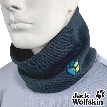 【Jack wolfskin 飛狼】彩色LOGO針織保暖圍脖 頭帶 圍巾『藍灰』