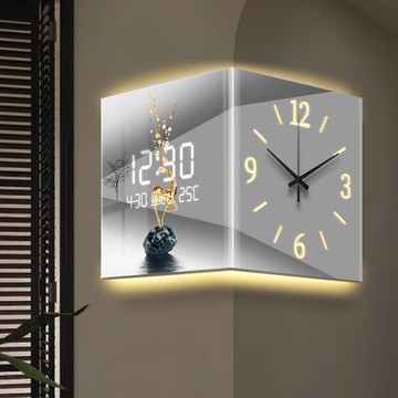 壁掛式雙面掛鐘 2025新款現代簡約客廳拐角雙面掛鐘家用靜音掛表轉角時鐘餐廳鐘表