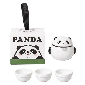蕉蕉購物 熊貓旅行茶具組  茶壺 含濾網 + 茶杯3個 + 收納袋  1組  白色