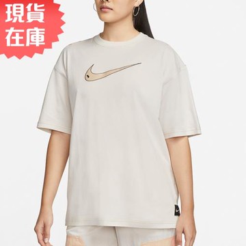 【現貨】NIKE Sportswear Swoosh 女裝 短袖 寬版 落肩 棉質 大勾 灰白【運動世界】DM6212-030