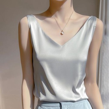 真絲吊帶背心女內搭西裝白色黑色打底緞面仿桑蠶絲醋酸上衣夏v領