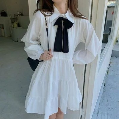 ワンピース 量産型 参戦服 お嬢様 韓国 ゆめかわいい やみかわいい 原宿系 地雷系 バイカラー オルチャン 無地 異素材mix 襟付き 春 秋 冬 長袖 ひざ上丈 ショー 通販 Lineポイント最大get Lineショッピング