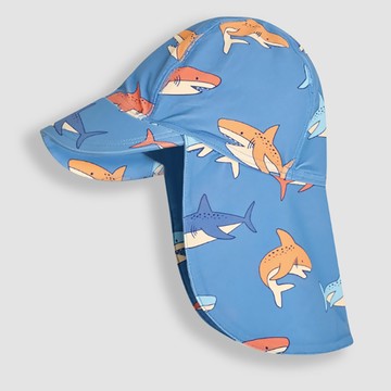 英國 JoJo Maman BeBe 嬰幼兒/兒童泳裝戲水UPF50+防曬護頸遮陽帽_鯊魚群_JJL5506