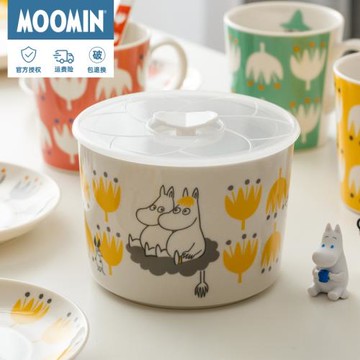 Moomin姆明帶蓋保鮮碗微波爐陶瓷碗日本進口芬蘭花朵家用碗帶蓋