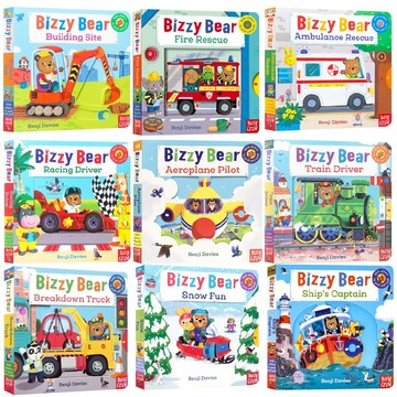 英國正版🔥「車車大集合」Bizzy Bear小熊很忙 互動繪本 拉拉書推拉書操作翻翻書幼兒英語認知書互動式繪本職業扮演