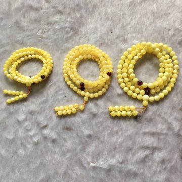 仿二代合成琥珀蜜蠟手鏈白花蜜妖花男女款108顆多圈手鏈