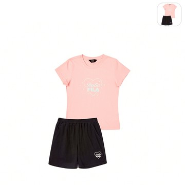 【FILA】KIDS 女童款 針織套裝-粉橘 5WTY-4915-PK