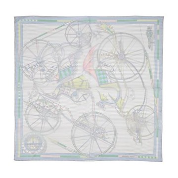 Hermes 愛馬仕 Voitures en Equilibre 45cm手工捲邊薄絲綢方巾(水青/薄荷綠/玫瑰)