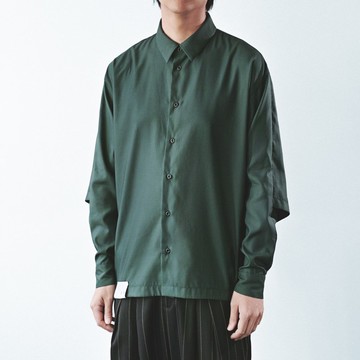 寬鬆中性高密襯衫 深綠色 全場景 男女皆適用