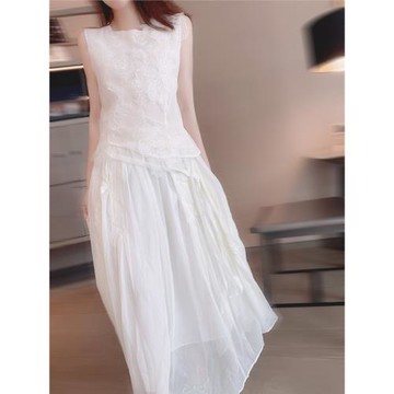 高級感白色小眾輕薄半裙中長裙半身裙2024夏新款法式優雅女裝