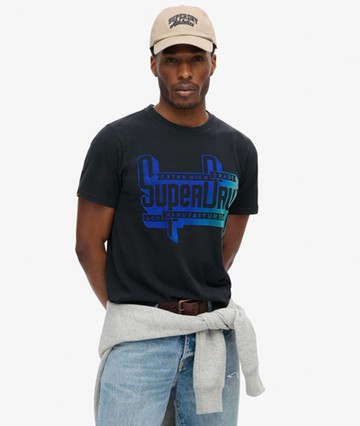 Superdry Men's Flocked Fade Graphic T Shirt Black Size: S