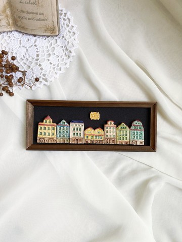 【好日戀物】捷克布拉格vintage/antique陶製小屋小房子掛框擺飾