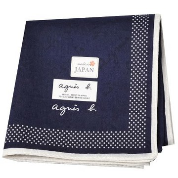 agnes b 藏青色底白邊波點暗紋字母圖騰LOGO帕領巾(54.0CM)