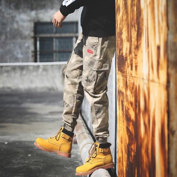 休閑褲男秋季新款高端迷彩工裝潮牌彈力高街燈籠褲寬松設計感小眾