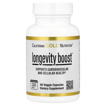 California Gold Nutrition, Longevity Boost 含反式白藜蘆醇、橄欖葉提取物、葡萄提取物混合物和中鏈甘油三酯，60 粒素食膠囊