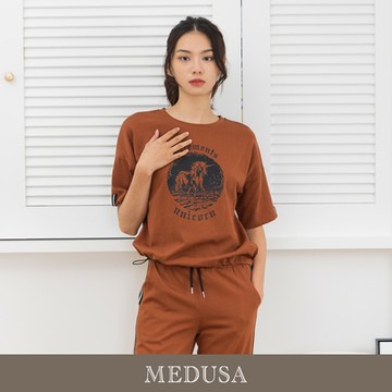 現貨【MEDUSA 曼度莎】棕黑織帶寬版運動上衣（M-XL）｜女休閒上衣 短袖上衣