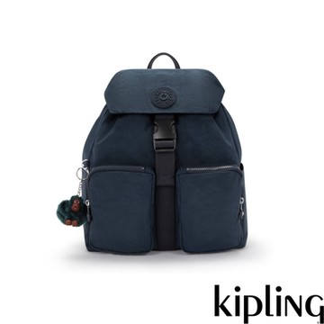 Kipling 沉穩素面藍大容量多袋收納後背包-ALDINE