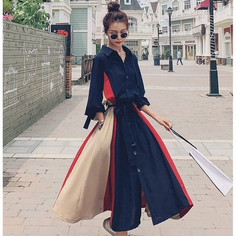 ワンピース レディース 秋 長袖 シャツワンピース マキシワンピース ロング 大きいサイズ 着痩せ Ol 通販 Lineポイント最大get Lineショッピング