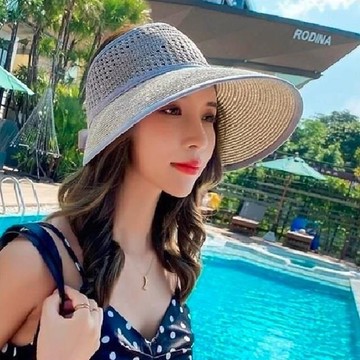 春夏可折疊防曬遮陽空頂草帽