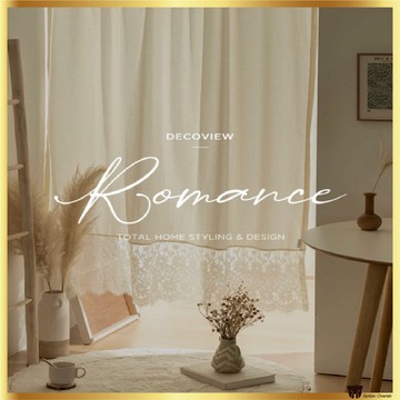 DECOVIEW 花卉蕾絲棉質咖啡廳窗簾,象牙色浪漫窗罩,韓國製造