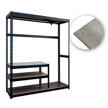 【空間特工】開放式衣櫃 窄版150x30x180cm 免螺絲角鋼收納架 落地衣櫃 置物架黑角鋼｜波霧灰層板