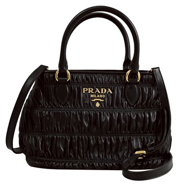 PRADA 1BA172 浮雕LOGO抓皺造型NAPPA皮革兩用包.黑