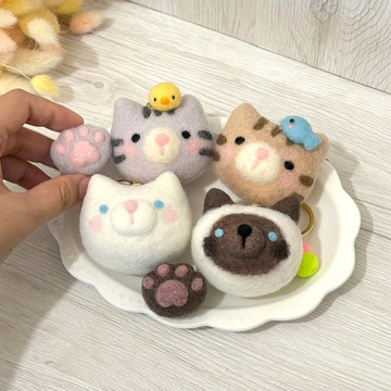 灰貓 奶茶貓 暹羅貓 白貓 羊毛氈鑰匙圈 別針 髮飾 療癒 送禮