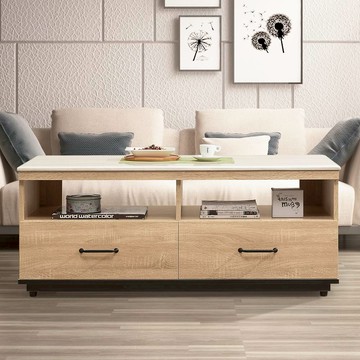 【直人木業】BOSTON原切木120公分精密陶板大茶几(後面有附2個收納椅)｜APP結帳再賺4%點數#雙11狂購節