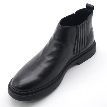 冬季男士加絨保暖休閑短靴2024新款切爾西高幫軟皮鞋男鞋二棉鞋潮