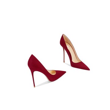 HMZ/慧美姿酒紅高跟單鞋女淺口細跟尖頭2025年春季新款百搭單鞋子