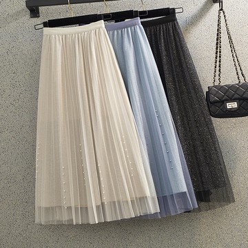 品牌折扣店商場專柜撤柜女裝尾貨清倉春季高腰網紗百褶半身裙子女